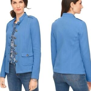 New Talbots Blue Knit Band Jacket Military Epaulette Button Up Blazer size 16P